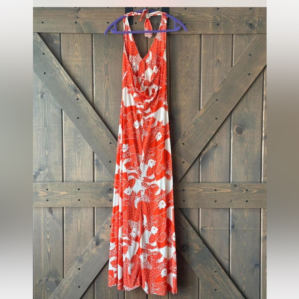 Bold Red And White Patterned Fabric - image 4